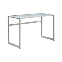 Monarch Specialties 48 in. Silver Metal &amp; White Tempered Glass Computer ... - $372.54