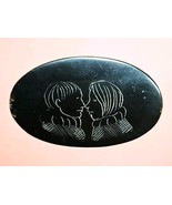 Vtg Etched Plastic Brooch Couple Portrait Black Oval Pin MCM Lucite Cell... - $33.62 CAD