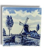 Vintage Delft Blue Hand-Painted Ceramic Tile Dutch Windmill Scene Wall F... - £18.32 GBP