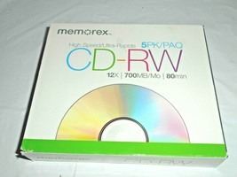 Memorex CD-RW 5pk blank disks High Speed Ultra Rapide 12x 700MB MO 80 min sealed - £7.05 GBP