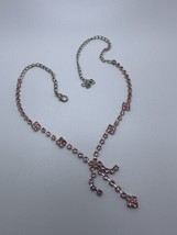 Vintage Pink Rhinestone Y Necklace 16&quot; NB2 - $14.26
