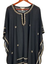 Swim Cover Up Black Sheer Lucky &amp; Coco 1X Gold Silver Bling Kaftan - £12.02 GBP