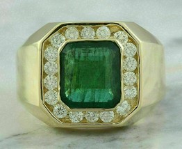 Simulated Emerald Diamonds Square Signet Ring 14K Yellow Gold Plated Silver - £70.95 GBP