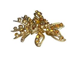 Vintage Gold Tone Faux Citrine Orange Rhinestone Flower Brooch Pin Statement image 3