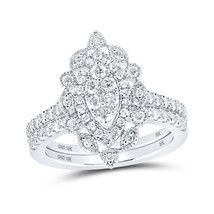 10kt White Gold Round Diamond Marquise-shape Bridal Wedding Ring Band Set 1 Cttw - £1,020.29 GBP