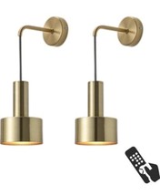 Remote Control LED Battery Operated Golden Metal Wall Mount Lamp 2 Pack - £23.73 GBP