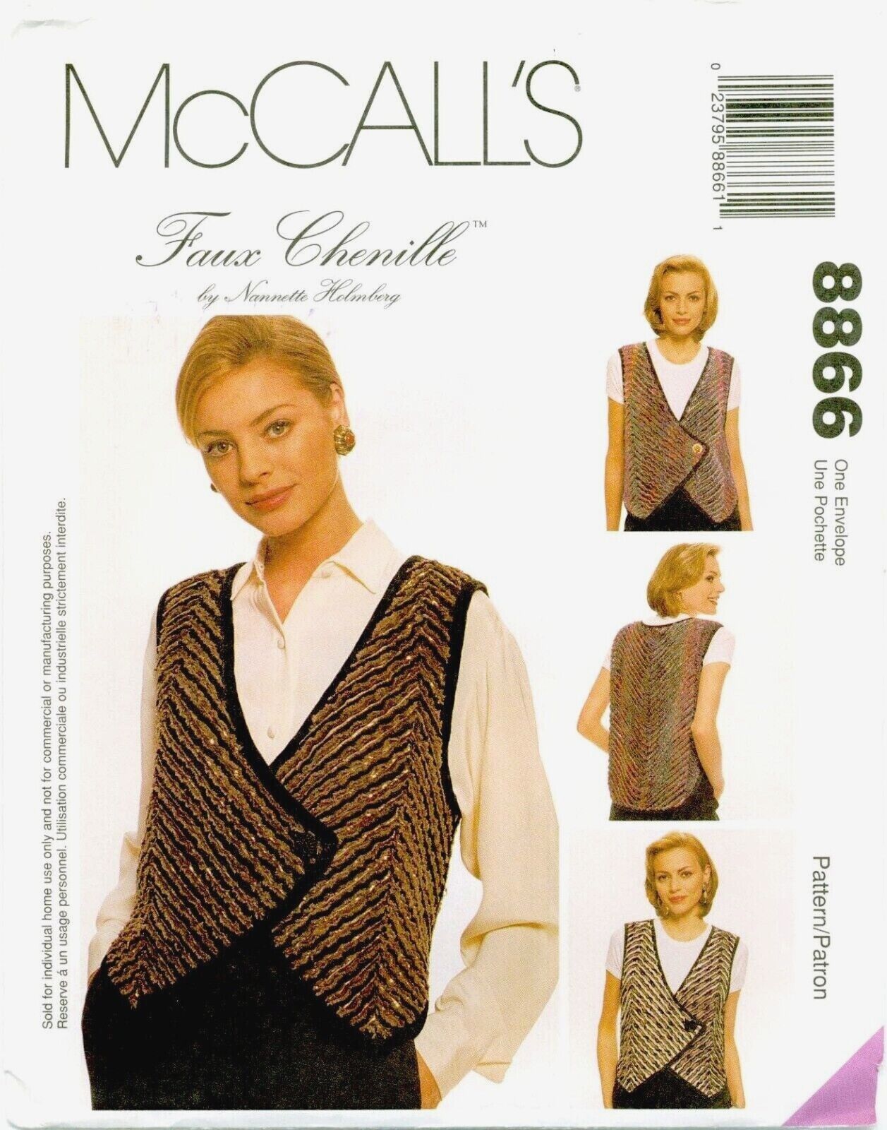 Primary image for McCalls 8866 Misses Dressy VEST Faux Chenille Loose Fit Holmberg pattern UNCUT