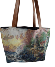 Vintage Thomas Kinkade Tapestry Tote Bag Lighthouse Ocean Nautical Faux ... - £11.31 GBP