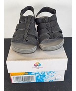 Clarks Cloudsteppers Sz 10 Black 2” Wedge Sandals Open toe Adjust Heel S... - €33,64 EUR