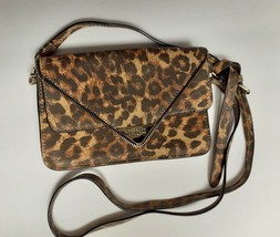 REBECCA MINKOFF Mini Convertible Crossbody Bag Clutch Tan Brown Leopard Print - £62.42 GBP