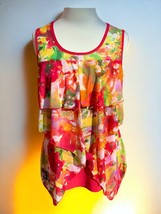 SUSAN LAWRENCE PINK SLEEVELESS HANDKERCHIEF SCOOP NECK FLORAL TUNIC SMALL - $27.92