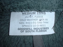 US Army Gen III ECWCS fleece parka liner size Medium-Long, Goodwill 2001 - £35.97 GBP