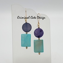 Mother of Pearl Earrings in Sea-foam-Green and Purple, hand made 