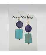 Mother of Pearl Earrings in Sea-foam-Green and Purple, hand made  - £11.99 GBP