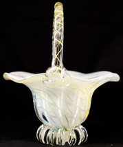 Murano Cased Glass Basket Spirals of Yellow Green &amp; Blue Nice Art Glass - £31.96 GBP