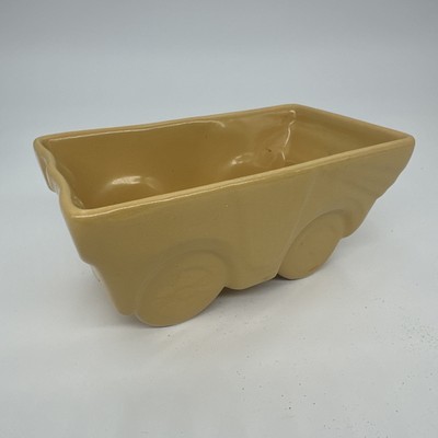 Vintage Hull Pottery Yellow Railroad Cart or Wagon Shaped Planter F56 - £13.05 GBP
