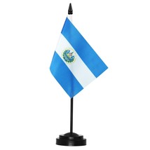 Anley El Salvador Deluxe Desk Flag Set - 6 x 4 Inch Miniature Salvadoran SV Flag - £6.31 GBP