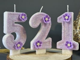 Purple Flower Birthday Candle, Sparkle Party Decor, Sparkly Number Cake ... - $14.99