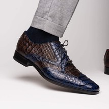 Luciano Two Tone Wingtip Dress Derby's Shoes Caiman Leather Navy / Brown image 8