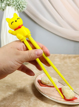 Yellow Maneki Neko Lucky Cat Reusable Training Chopsticks With Silicone Helper - £9.58 GBP