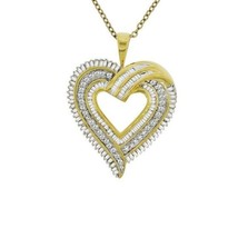 14K Gold Plated Silver 1Ct Baguette &amp; Real Moissanite Heart Pendant Necklace - £141.43 GBP