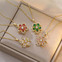 Fashion Rotating Bauhinia Zircon Necklace - £4.35 GBP