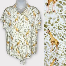 JANE + DELANCEY Giraffe Novelty Print Rayon Tie Front Blouse Size Small - £19.02 GBP