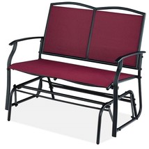 2 Seat Mesh Patio Loveseat Swing Glider Rocker with Armrests in Burgundy Red - £166.80 GBP