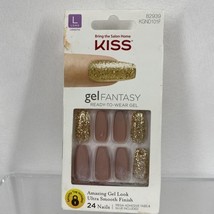 #82939 Kiss Gel Fantasy Press-On Long Nails KGND101G pearl pink &amp; Gold g... - $9.17