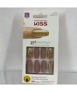 #82939 Kiss Gel Fantasy Press-On Long Nails KGND101G pearl pink &amp; Gold g... - $8.25