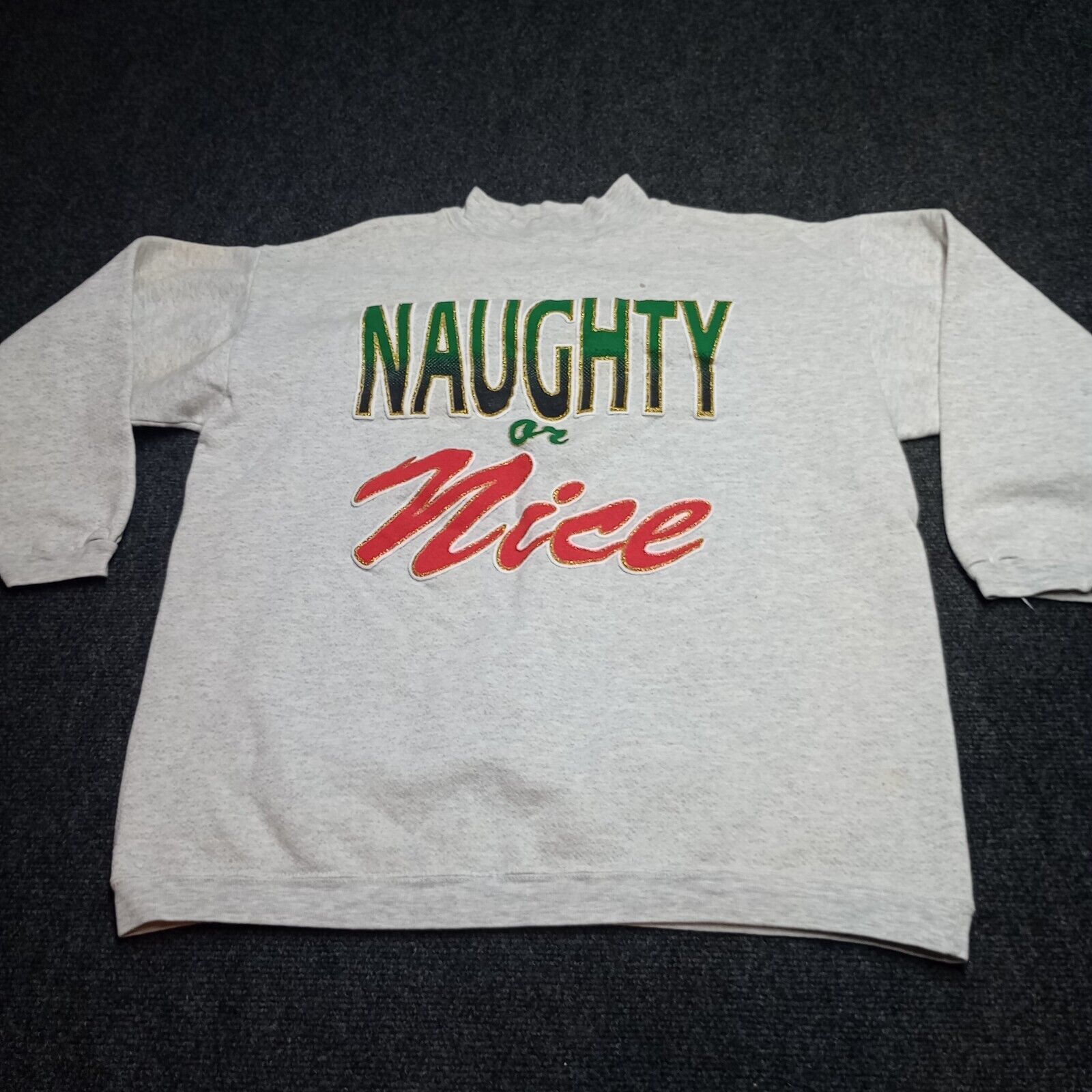 Vintage Christmas Sweater Adult Ross International Naughty or Nice Crew ... - $17.05