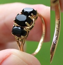 Estate Sale! 10k Gold Solid Ring Triple Black Onyx Size 6 Womens &quot;Tw&quot; Tested - £118.51 GBP