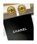 CHANEL Clip-on Earrings Gold Tone CC Authentic Solid Dome Chain Border +... - $8,123.45 MXN