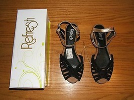 REFRESH Women Sz.5.5 Open Toe Sandal Flat Irene-01 Black Sandal (New w/Box) - £12.62 GBP