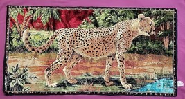 Vintage MCM Cheetah Tapestry Rug Made In Lebanon Jungle Scene Retro 38x20 - £35.39 GBP