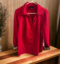 Lane Bryant Blouse Womens Size 20 Red Long Sleeve Cheetah / Leopard Cuffs Collar - £17.98 GBP
