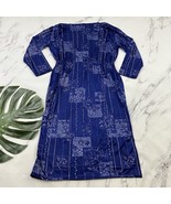 Womens Vintage 70s Midi Dress Size L Blue White Block Floral Boat Neck S... - $35.63