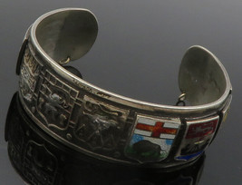 BMCO 925 Sterling Silver - Vintage Enamel Canadian Flags Cuff Bracelet - BT4824 - £151.97 GBP