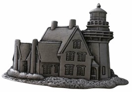 JJ Jonette Guiding Light Lighthouse Cottage Pin Brooch Pewter Signed 1 3/4&quot; - £19.17 GBP