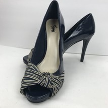 FIONI Navy Blue Patent Open Peep Toe Knotted Accent Pumps Size 8 New Pla... - $29.99