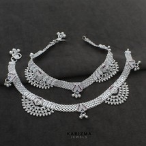 Real Sterling Silver Indian women wedding wear Multi CZ Anklets Ankle Pa... - $216.78