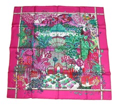 Hermes Scarf Jardin D&#39;Hiver Silk 90 CM Pink Carre Winter Garden 88.9cm - £679.27 GBP