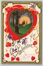 Valentine Couple Romantic Evening Under Moon Gilded Embossed Postcard C42 - $5.95