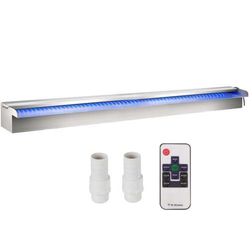 Pool Fountain 47.2" x 4.5" x 3.1" Stainless Steel Pool Waterfall with LED Strip