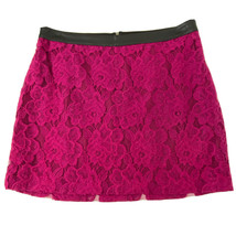 Kensie Women&#39;s size 8 Lace Lined Faux Leather Trimmed Mini Skirt Fuchsia Pink - £17.62 GBP