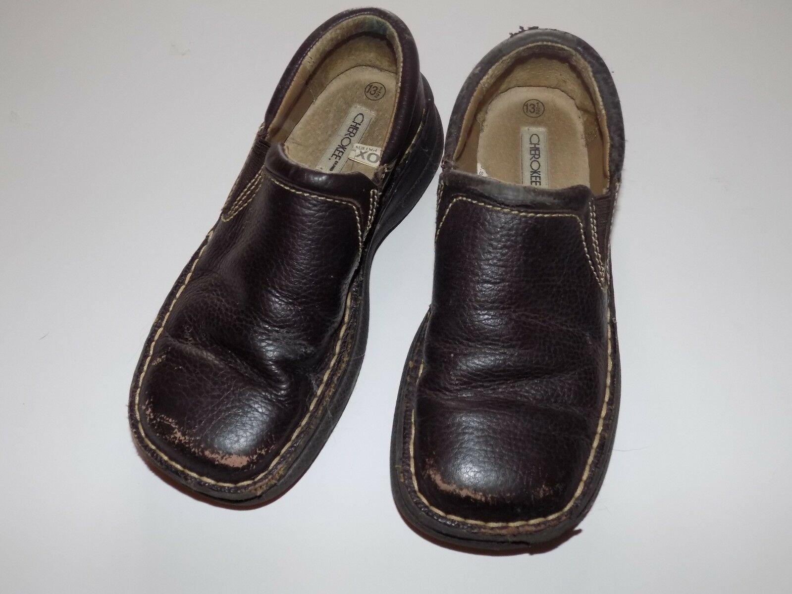 Primary image for Boy's Size 13.5 13 1/2 Cherokee Brown Leather Winter Slip On Shoes GUC