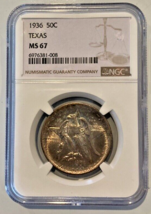 1936 Texas Silver Commemorative Half Dollar Toned NGC MS 67 RARE HIGH GRADE - £511.63 GBP