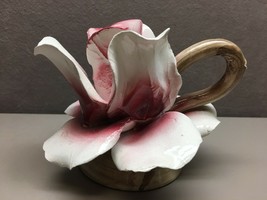 Vintage Capodimonte Italy Pink And White Rose Candle Holder - £17.87 GBP