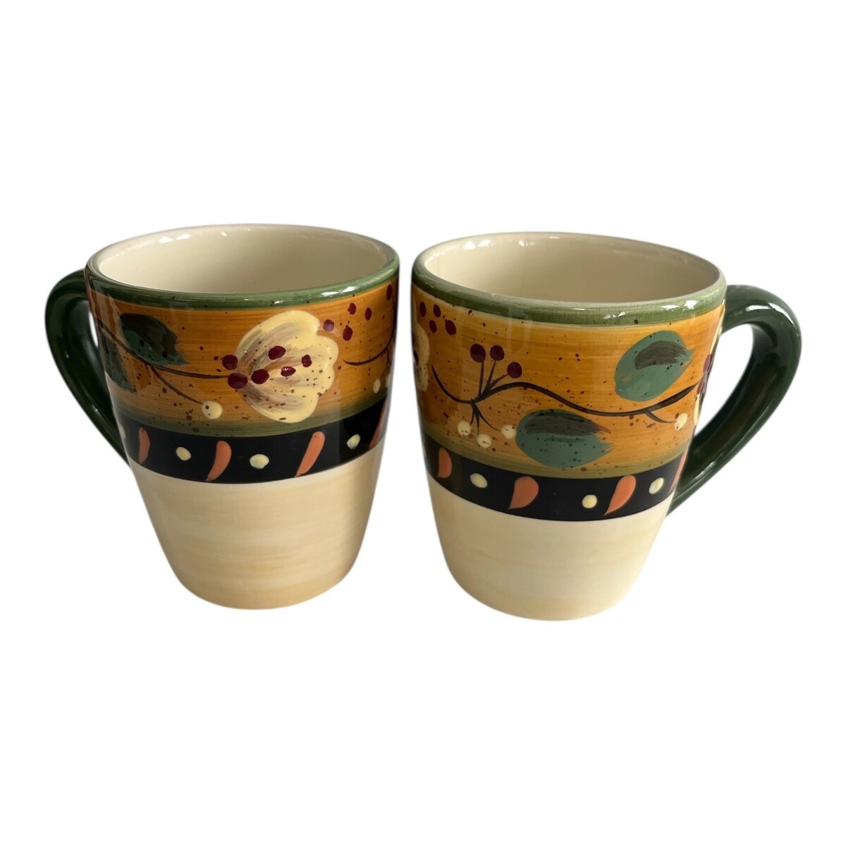 Corsica Home Brigette Handcrafted Stoneware Mugs Set of 2 • Floral Folk ... - $15.30