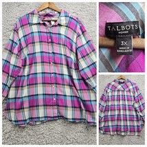 Talbots Shirt Womens 3X Pink Blue Plaid Tunic Button Up Long Sleeve Office - $34.60